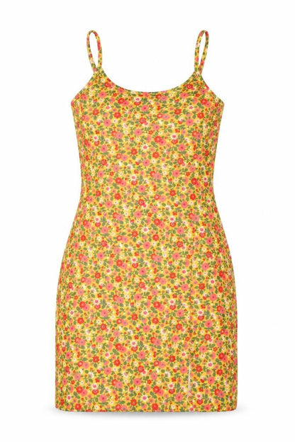 Wednesday's Girl Womens Yellow Floral Polyester Slip Dress Size XS Round Neck Pullover