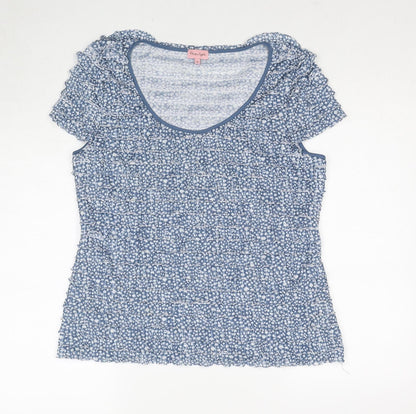 Phase Eight Womens Blue Geometric Polyester Basic T-Shirt Size 8 Scoop Neck
