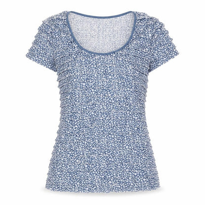 Phase Eight Womens Blue Geometric Polyester Basic T-Shirt Size 8 Scoop Neck