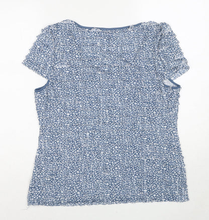 Phase Eight Womens Blue Geometric Polyester Basic T-Shirt Size 8 Scoop Neck