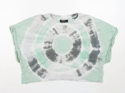 Womens UK Size M Bershka Green Cropped T-Shirt