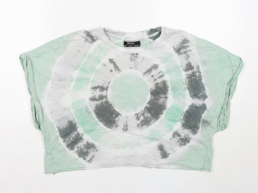 Womens UK Size M Bershka Green Cropped T-Shirt