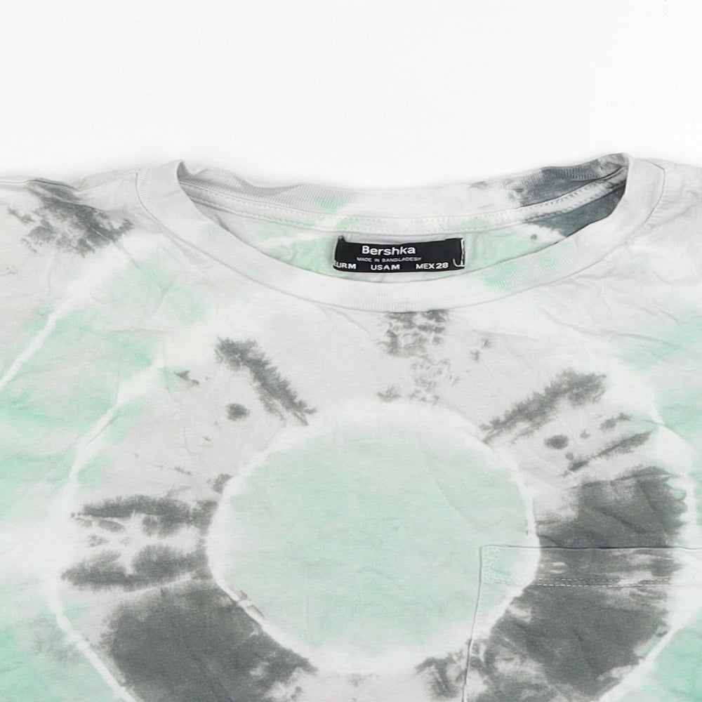 Womens UK Size M Bershka Green Cropped T-Shirt