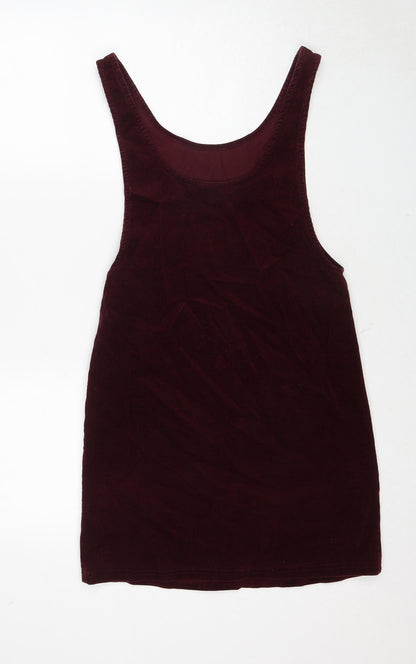 New Look Womens Red Cotton Pinafore/Dungaree Dress Size 6 Scoop Neck Pullover