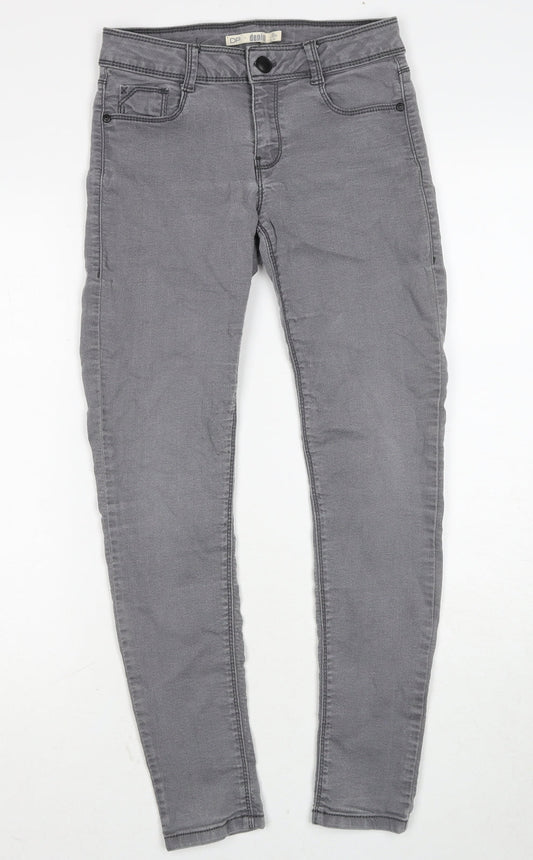 Dorothy Perkins Womens Grey Cotton Skinny Jeans Size 8 Regular Zip