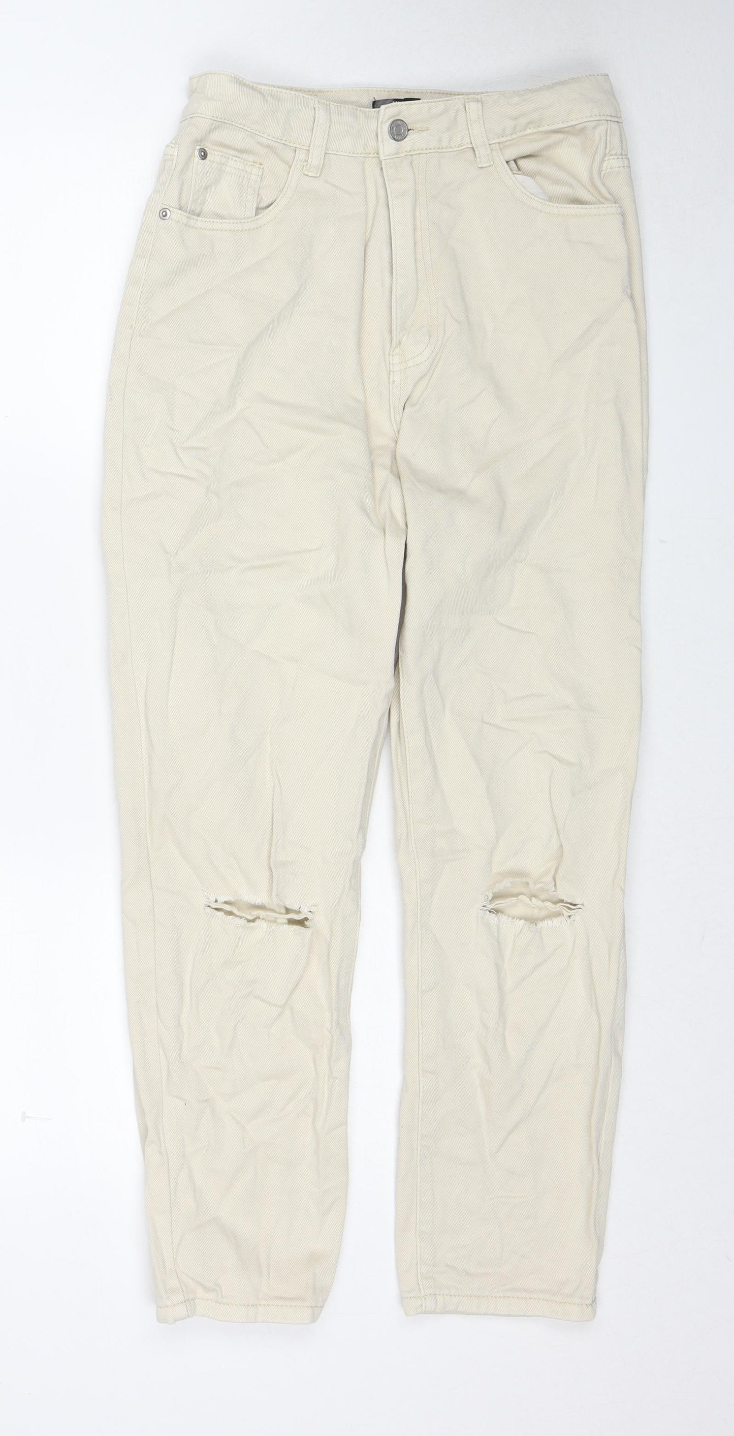 Missguided Womens Beige Cotton Mom Jeans Size 10 Regular Zip