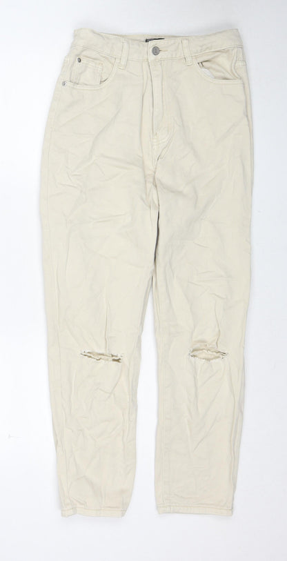 Missguided Womens Beige Cotton Mom Jeans Size 10 Regular Zip