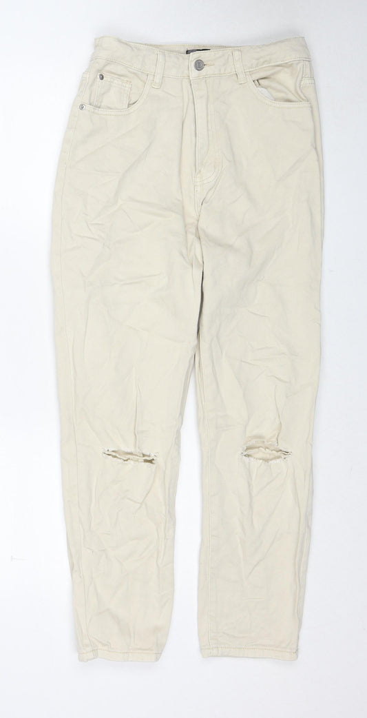 Missguided Womens Beige Cotton Mom Jeans Size 10 Regular Zip