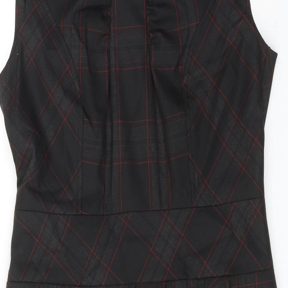 NEXT Womens Black Striped Polyester Shift Size 10 Round Neck Zip