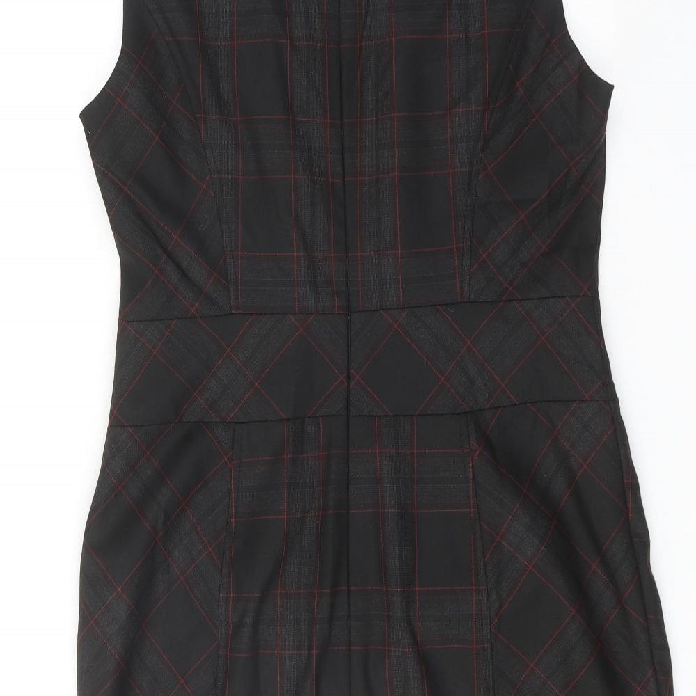 NEXT Womens Black Striped Polyester Shift Size 10 Round Neck Zip