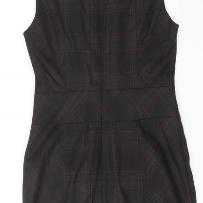 NEXT Womens Black Striped Polyester Shift Size 10 Round Neck Zip