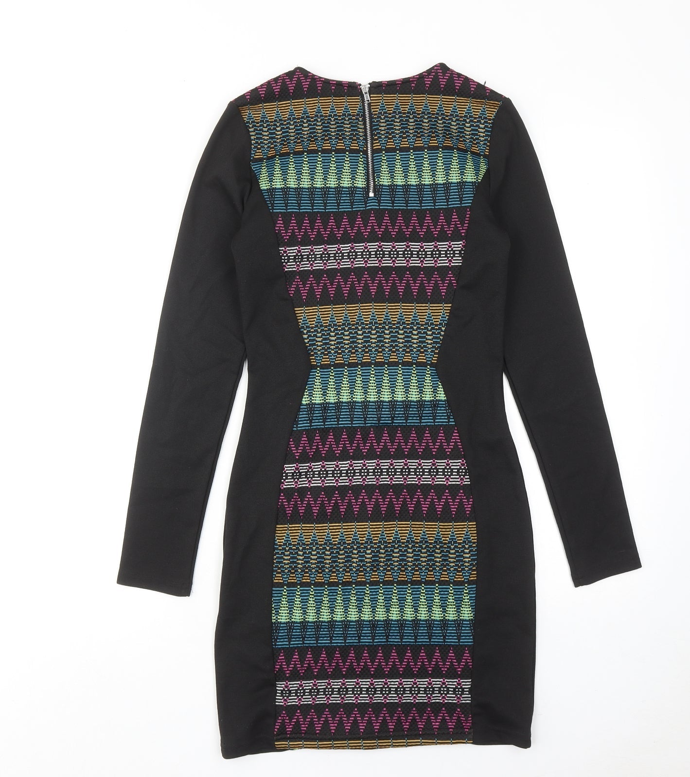 H&M Womens Multicoloured Geometric Polyester Shift Size 8 Round Neck Zip