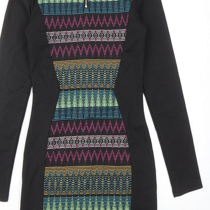 H&M Womens Multicoloured Geometric Polyester Shift Size 8 Round Neck Zip