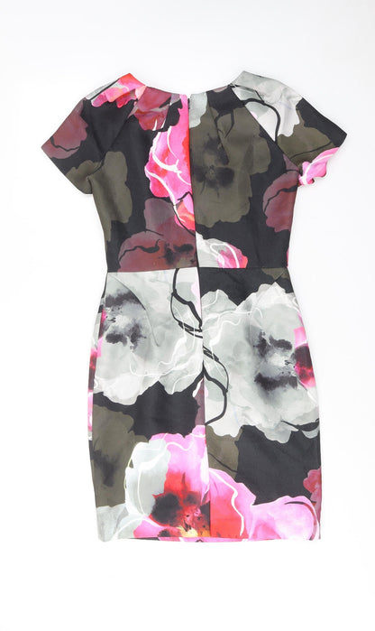 Coast Womens Multicoloured Floral Polyester Shift Size 10 Round Neck Zip