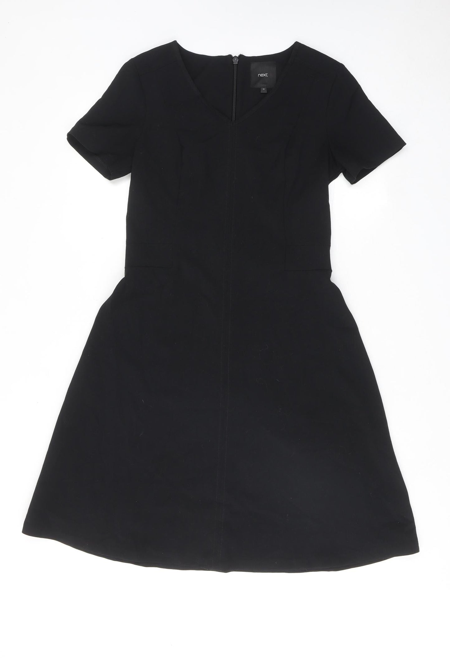 NEXT Womens Black Polyester Skater Dress Size 10 V-Neck Zip