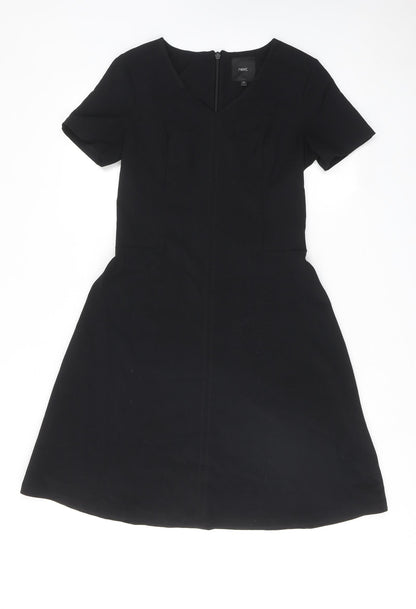 NEXT Womens Black Polyester Skater Dress Size 10 V-Neck Zip