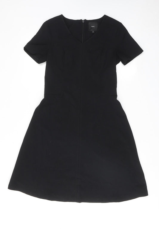 NEXT Womens Black Polyester Skater Dress Size 10 V-Neck Zip