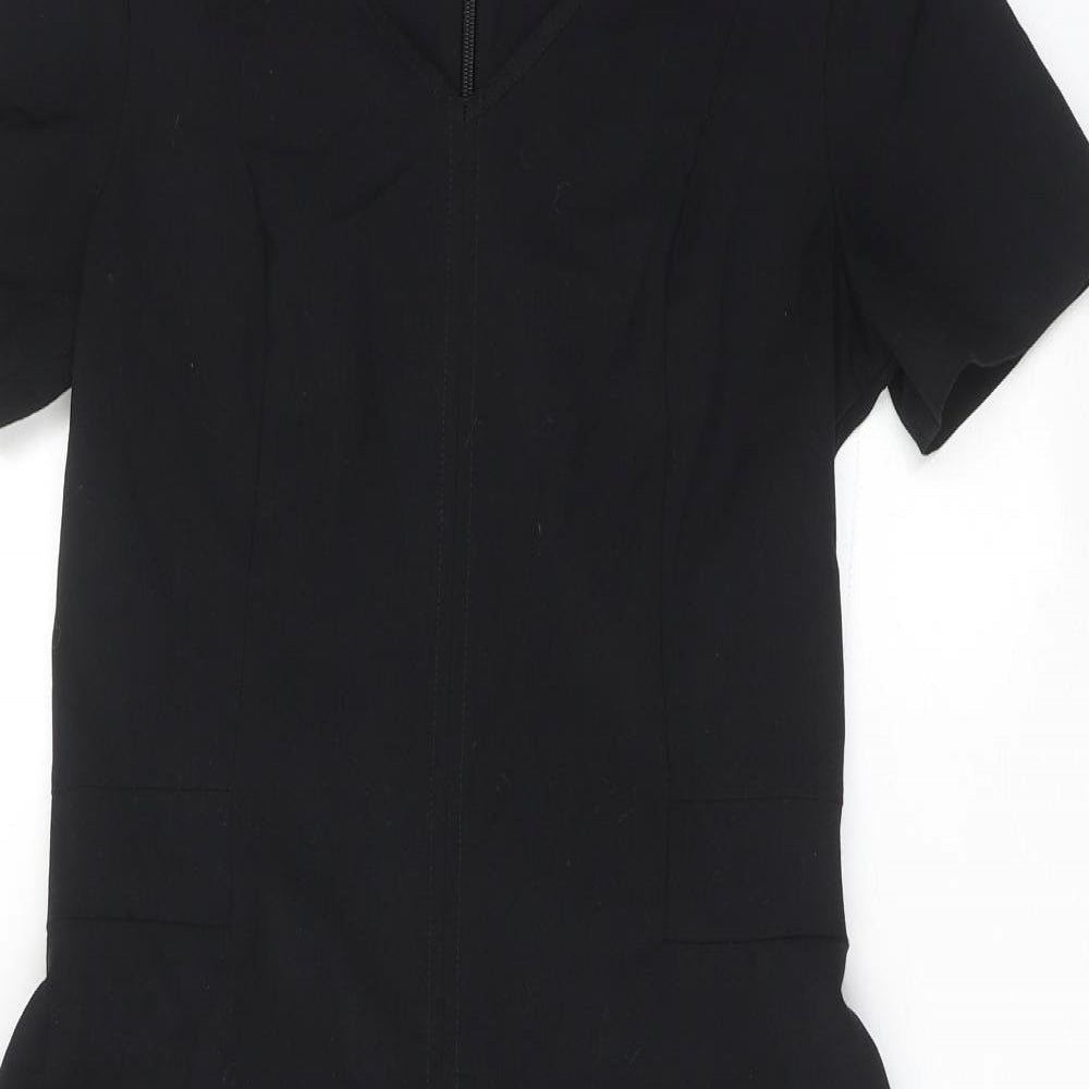 NEXT Womens Black Polyester Skater Dress Size 10 V-Neck Zip