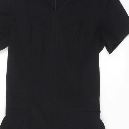 NEXT Womens Black Polyester Skater Dress Size 10 V-Neck Zip