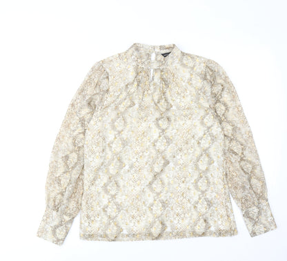 Dorothy Perkins Womens Gold Animal Print Polyester Basic Blouse Size 8 Mock Neck - Snake Print