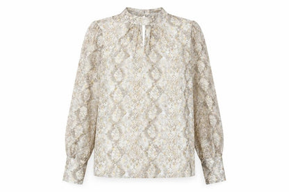 Dorothy Perkins Womens Gold Animal Print Polyester Basic Blouse Size 8 Mock Neck - Snake Print