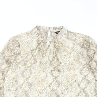 Dorothy Perkins Womens Gold Animal Print Polyester Basic Blouse Size 8 Mock Neck - Snake Print