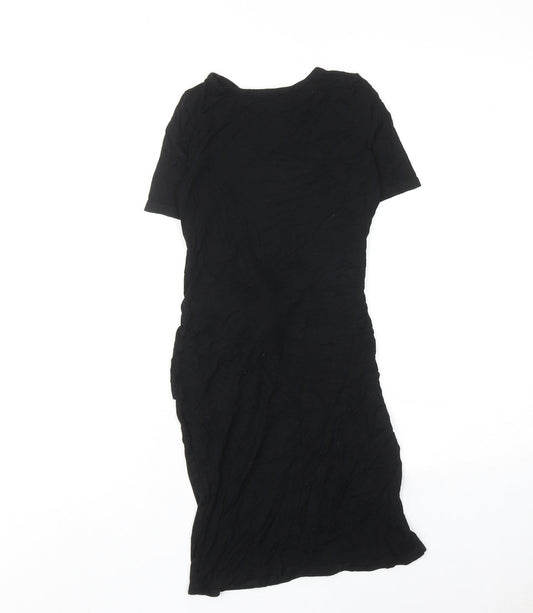 PRETTYLITTLETHING Womens Black Viscose Shift Size 6 Round Neck Pullover - Twist Detail