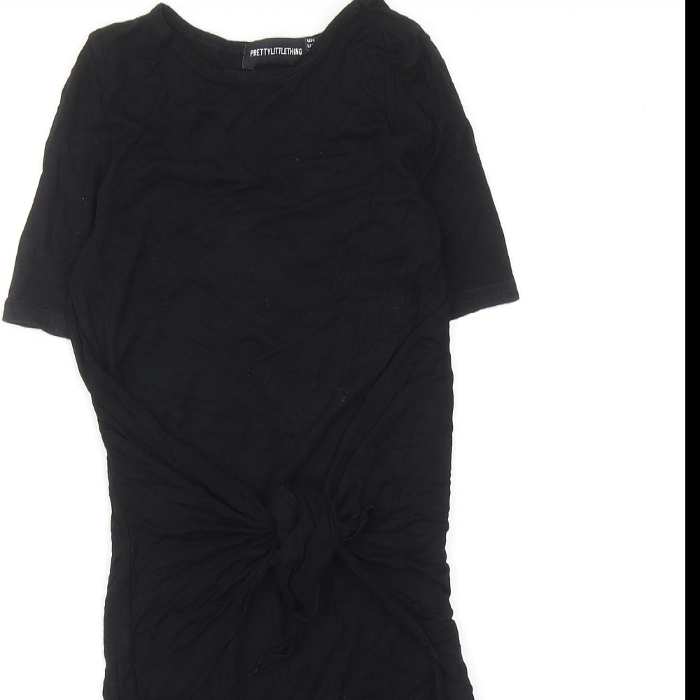 PRETTYLITTLETHING Womens Black Viscose Shift Size 6 Round Neck Pullover - Twist Detail