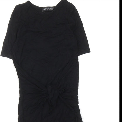 PRETTYLITTLETHING Womens Black Viscose Shift Size 6 Round Neck Pullover - Twist Detail