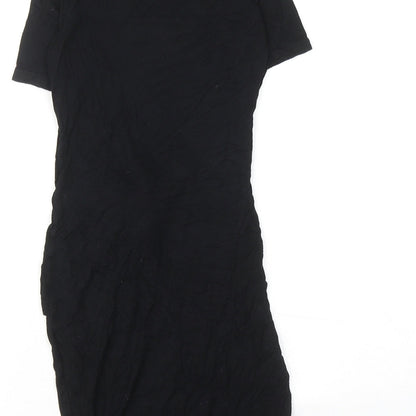 PRETTYLITTLETHING Womens Black Viscose Shift Size 6 Round Neck Pullover - Twist Detail