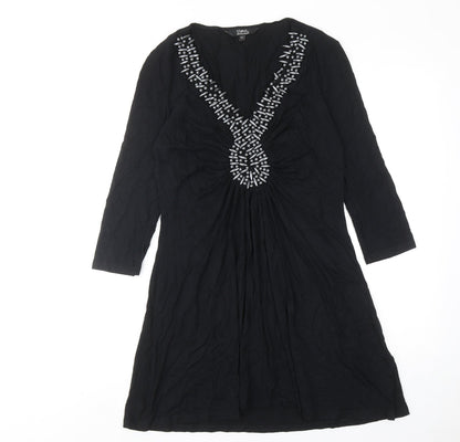 Julien Macdonald Womens Black Viscose A-Line Size 12 V-Neck Pullover