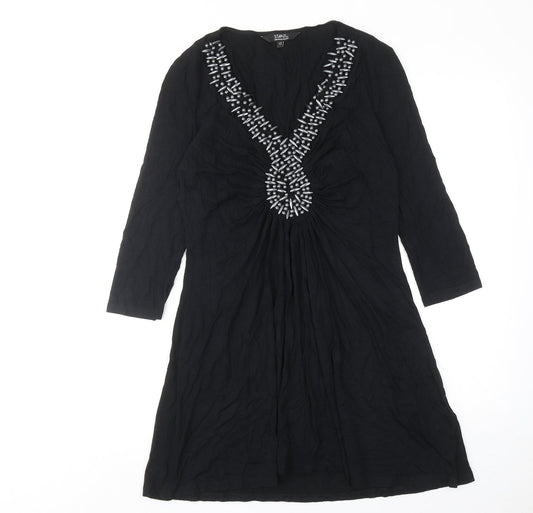 Julien Macdonald Womens Black Viscose A-Line Size 12 V-Neck Pullover