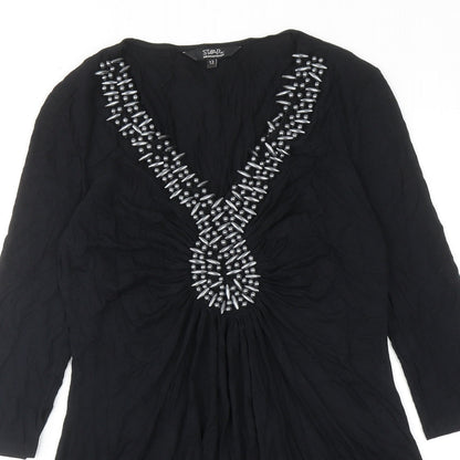 Julien Macdonald Womens Black Viscose A-Line Size 12 V-Neck Pullover