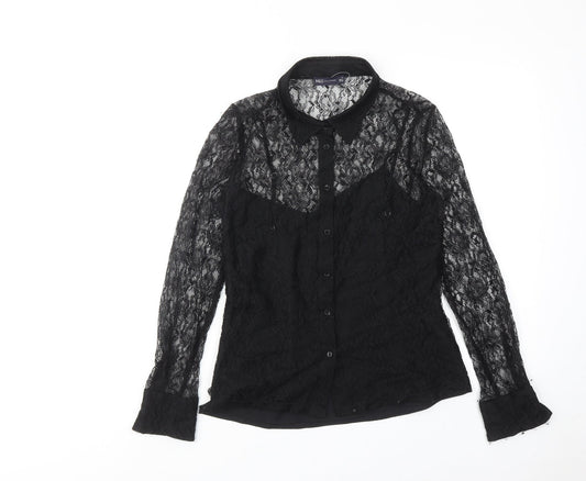 Marks and Spencer Womens Black Polyamide Basic Button-Up Size 10 Collared