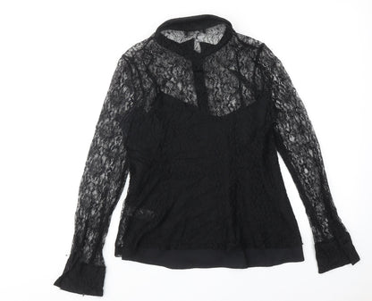 Marks and Spencer Womens Black Polyamide Basic Button-Up Size 10 Collared