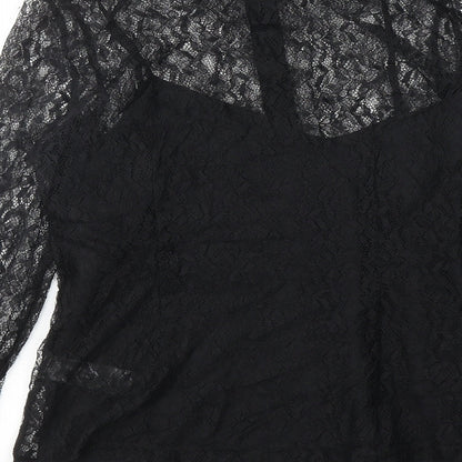 Marks and Spencer Womens Black Polyamide Basic Button-Up Size 10 Collared
