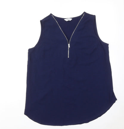 Classic Womens Blue Polyester Basic Blouse Size 12 V-Neck