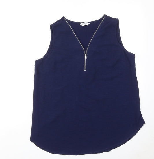 Classic Womens Blue Polyester Basic Blouse Size 12 V-Neck