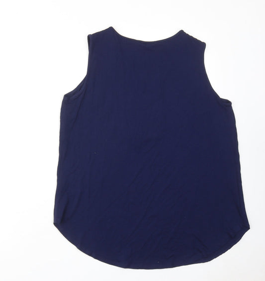 Classic Womens Blue Polyester Basic Blouse Size 12 V-Neck