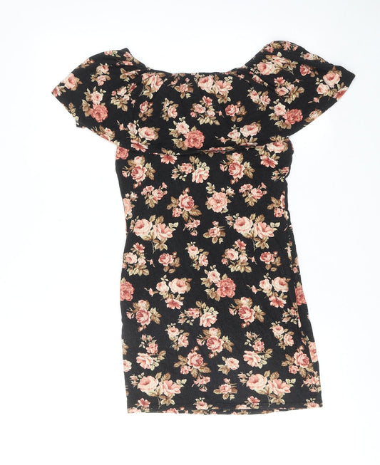 FOREVER 21 Womens Black Floral Viscose Bodycon Size S Off the Shoulder Pullover