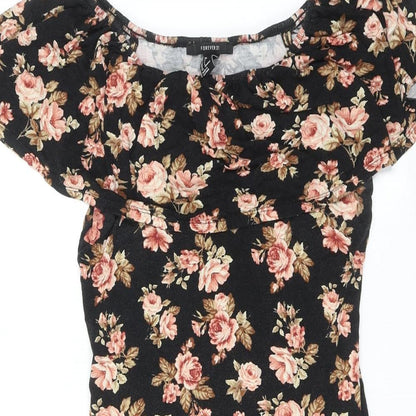 FOREVER 21 Womens Black Floral Viscose Bodycon Size S Off the Shoulder Pullover