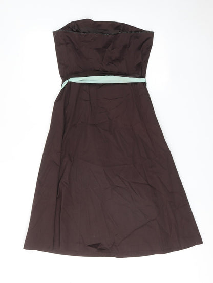 Coast Womens Brown Polyester A-Line Size 12 Off the Shoulder Zip