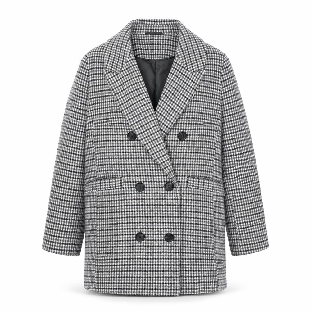 Marks & Spencer Womens Grey Geometric Pea Coat Coat Size 10 Button