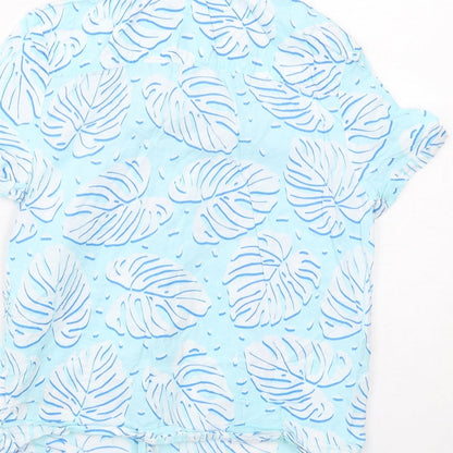 Marks and Spencer Boys Blue Geometric Cotton Basic Button-Up Size 8-9 Years Collared Button - Leaf Print