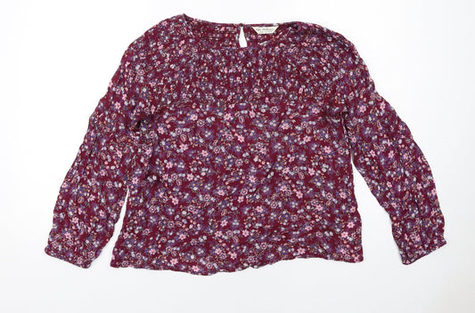 Miss Selfridge Womens Purple Floral Viscose Basic Blouse Size 10 Round Neck