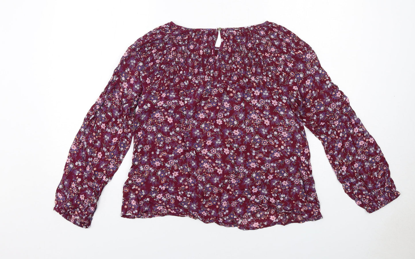 Miss Selfridge Womens Purple Floral Viscose Basic Blouse Size 10 Round Neck