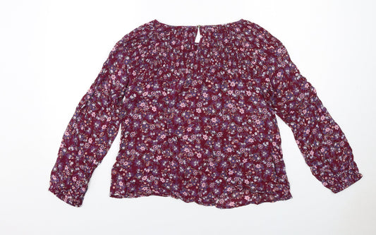 Miss Selfridge Womens Purple Floral Viscose Basic Blouse Size 10 Round Neck