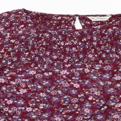 Miss Selfridge Womens Purple Floral Viscose Basic Blouse Size 10 Round Neck
