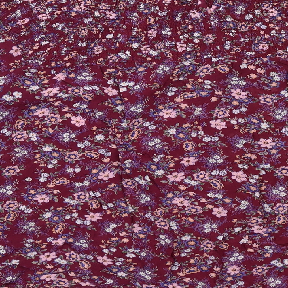 Miss Selfridge Womens Purple Floral Viscose Basic Blouse Size 10 Round Neck