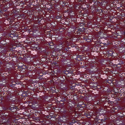 Miss Selfridge Womens Purple Floral Viscose Basic Blouse Size 10 Round Neck
